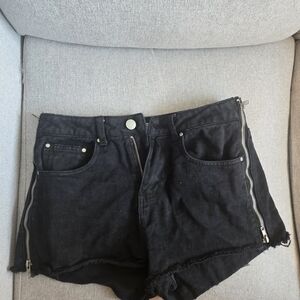 Tobi Black High-Rise Jean Shorts with Side Zippers